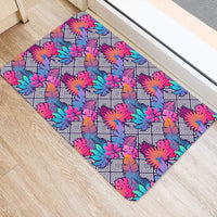 Tropical Exotic Leaves And Flowers On Geometrical Ornament. Hawaii Door Mat - Polynesian Pride