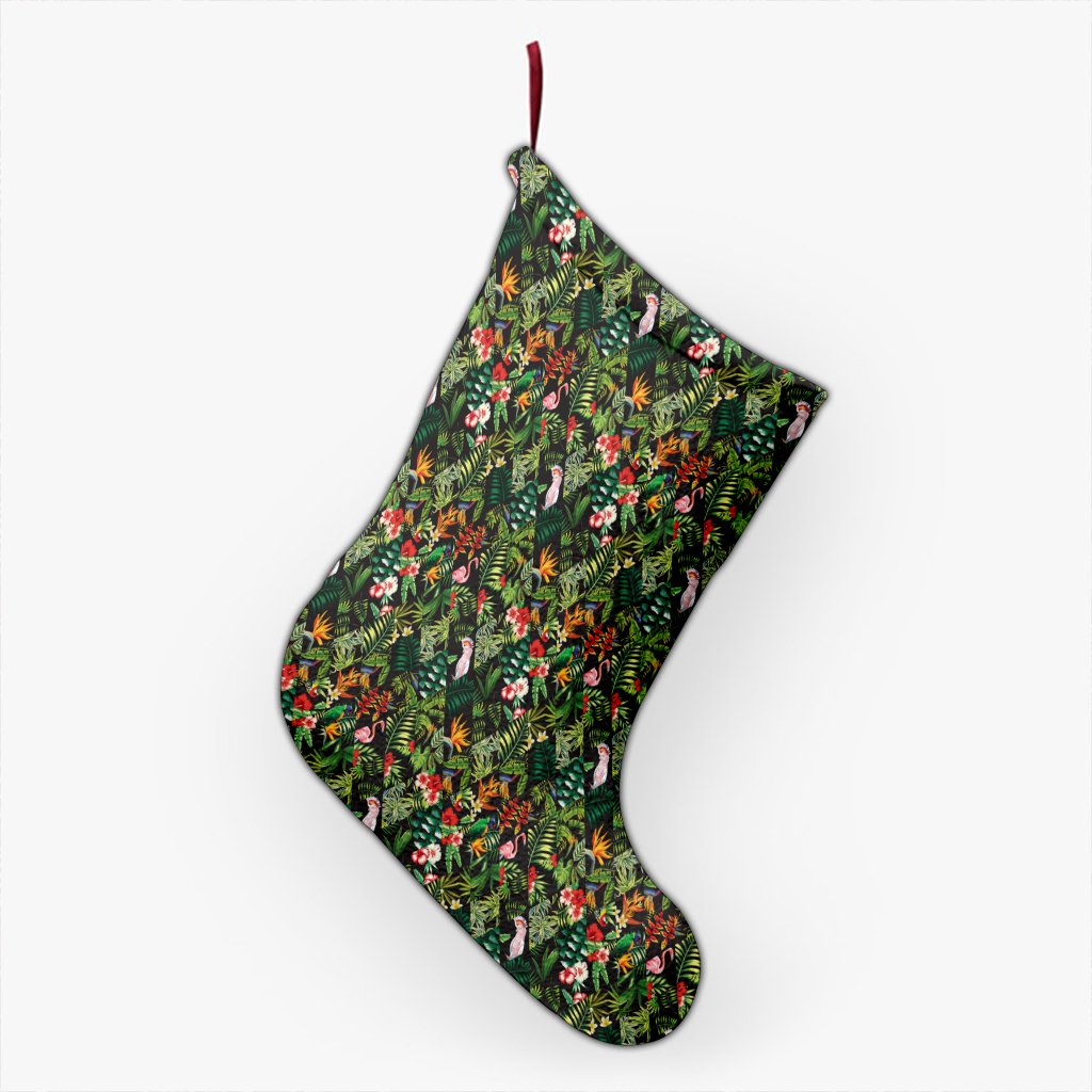 Tropical Flamingo Hibiscus Christmas Stocking 26 X 42 cm Black Christmas Stocking - Polynesian Pride