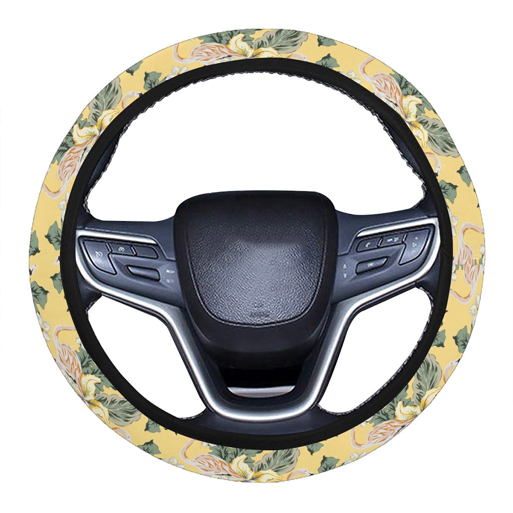 Tropical Flamingo Yellow Hawaii Universal Steering Wheel Cover with Elastic Edge One Size Yellow Steering Wheel Cover - Polynesian Pride