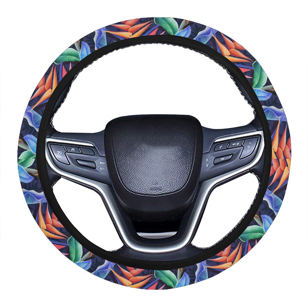 Tropical Flower Hawaii Universal Steering Wheel Cover with Elastic Edge One Size Blue Steering Wheel Cover - Polynesian Pride