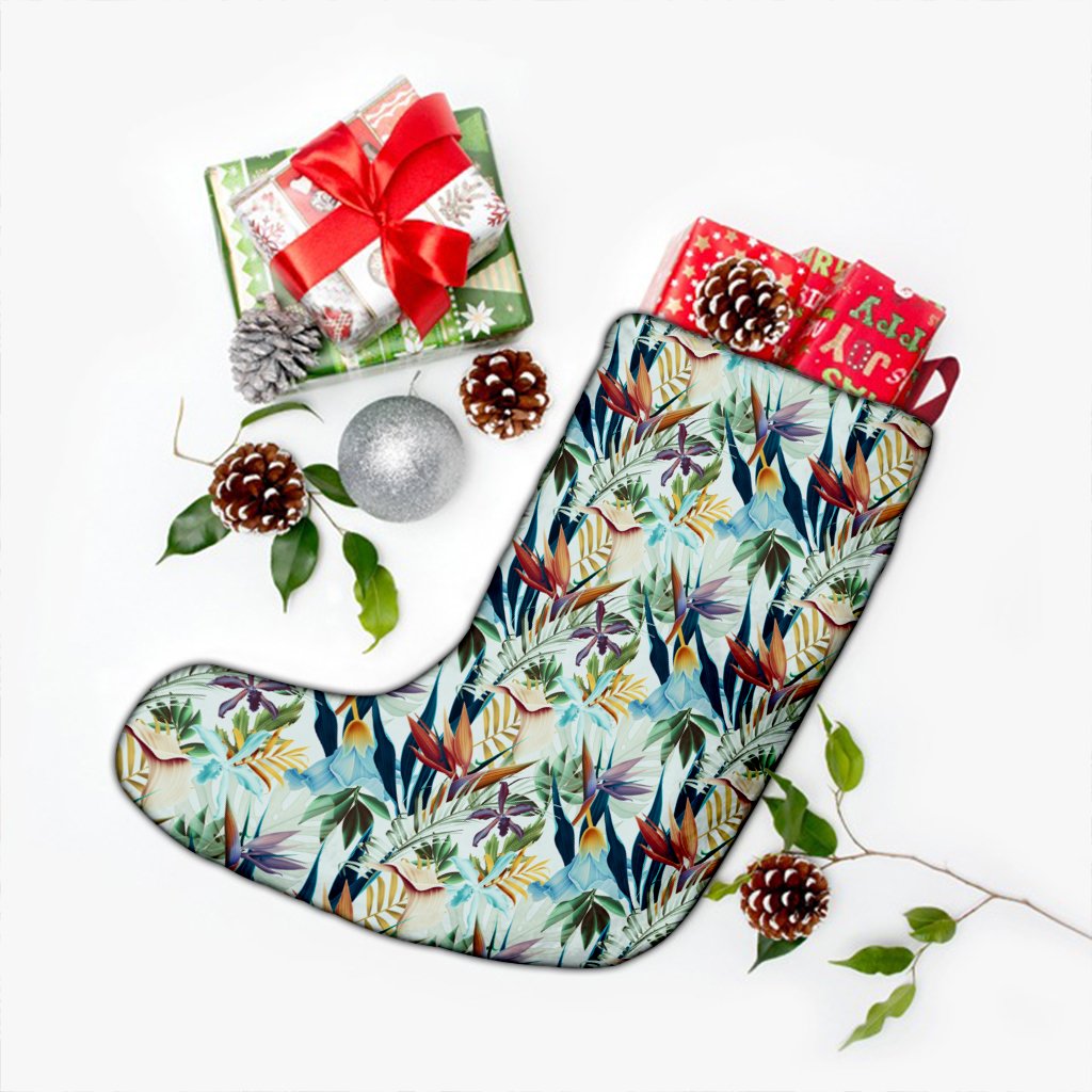 Tropical Flower, Plant And Leaf Pattern Christmas Stocking - Polynesian Pride
