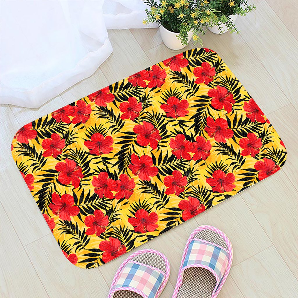 Tropical Flowers And Palm Leaves Hawaii Door Mat - Polynesian Pride