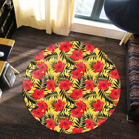 Tropical Flowers And Palm Leaves Round Carpet - AH - Polynesian Pride