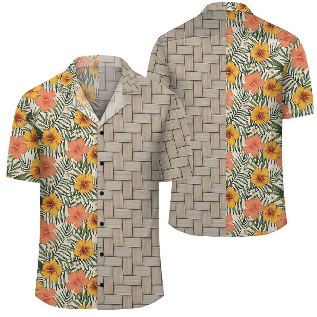 Tropical Flowers Hibiscus Pink Yellow Lauhala Moiety Hawaiian Shirt Unisex Art - Polynesian Pride