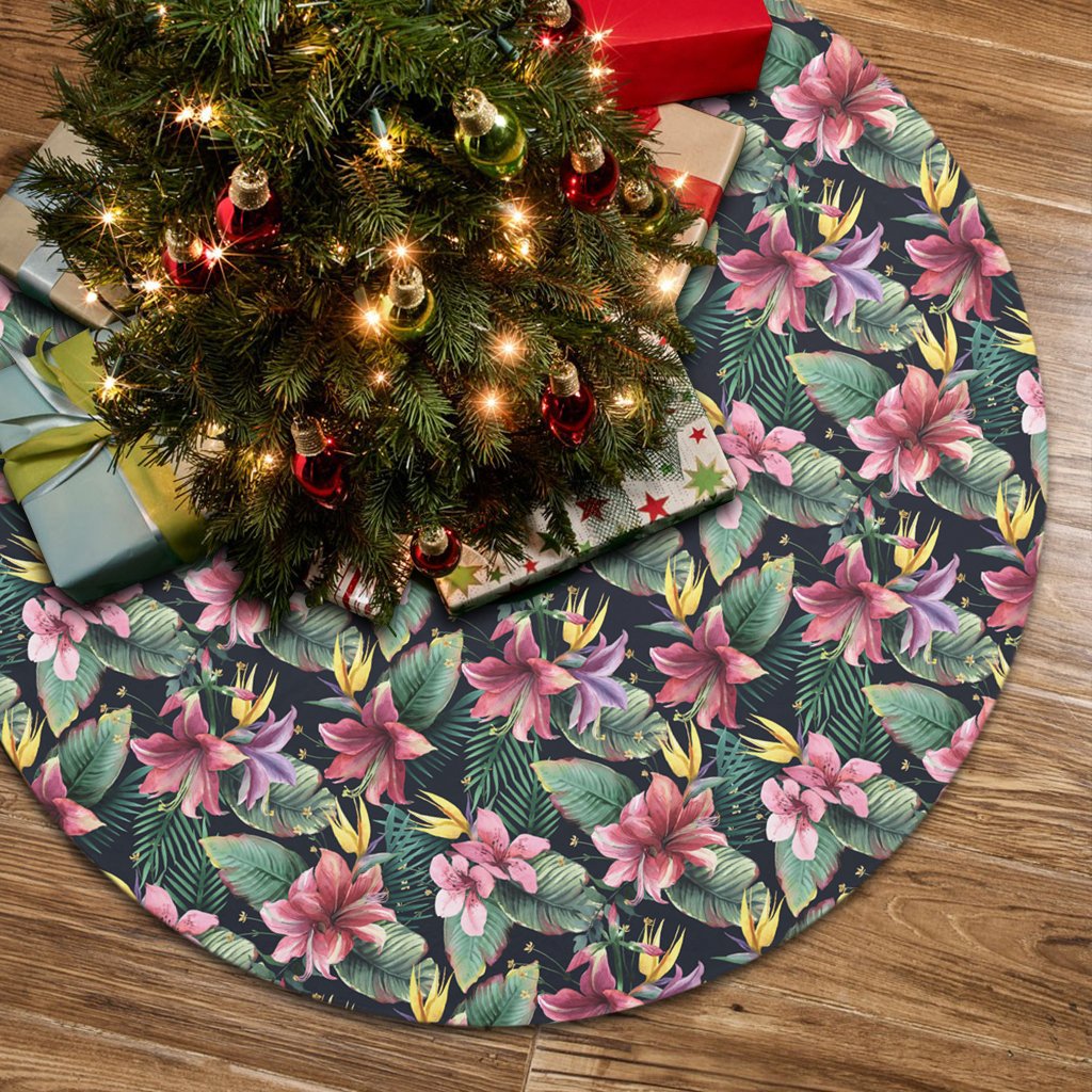 Tropical Flowers, Palm And Leaves Tree Skirt - Polynesian Pride