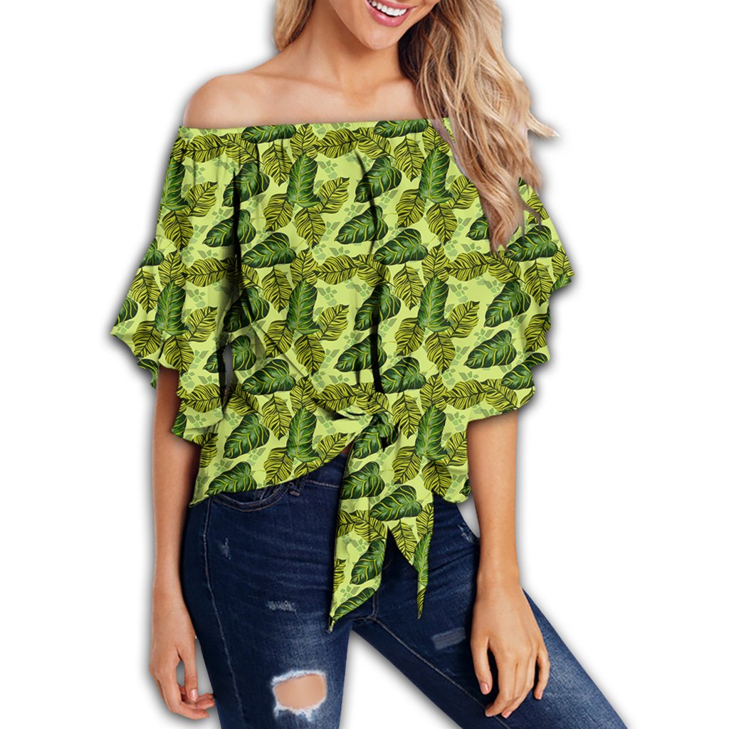 Tropical Green Women's Off Shoulder Wrap Waist Top - AH - Polynesian Pride