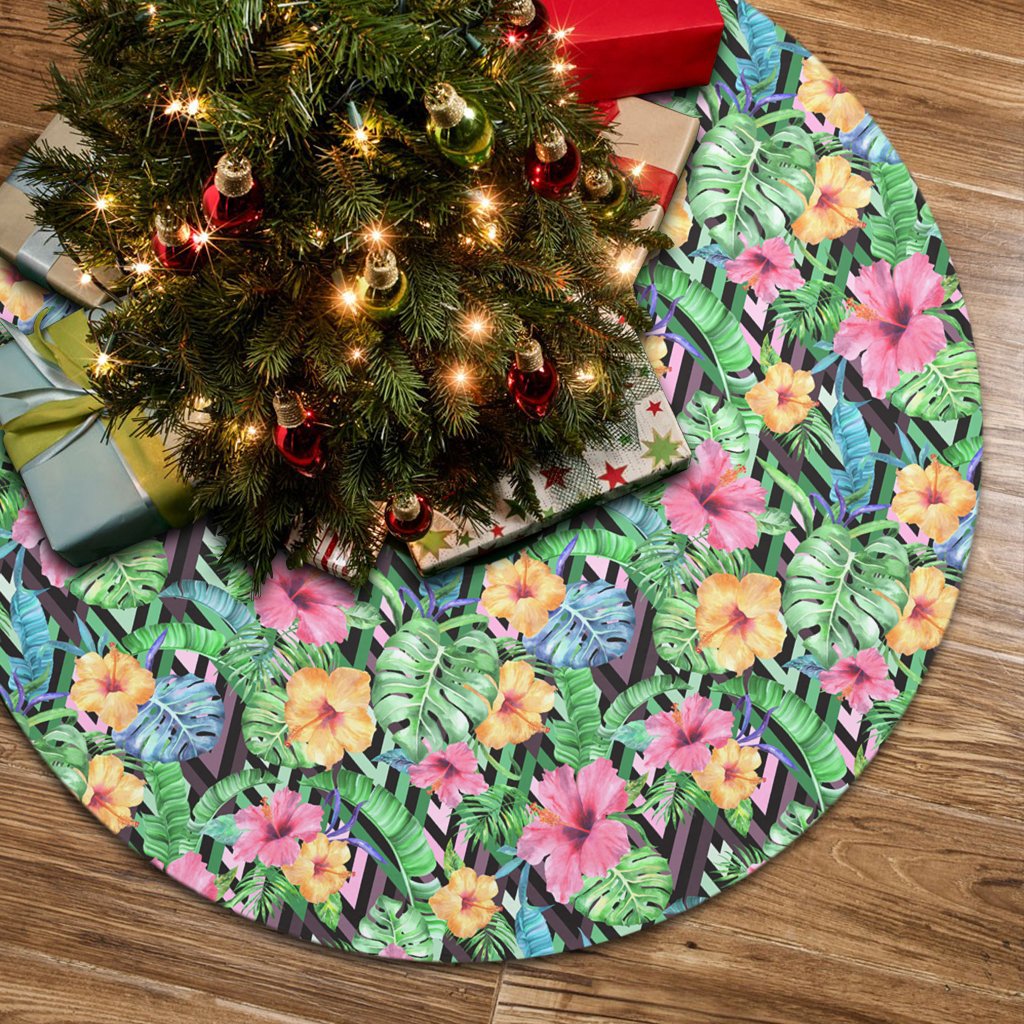 Tropical Hibiscus Banana Leafs Tree Skirt - Polynesian Pride