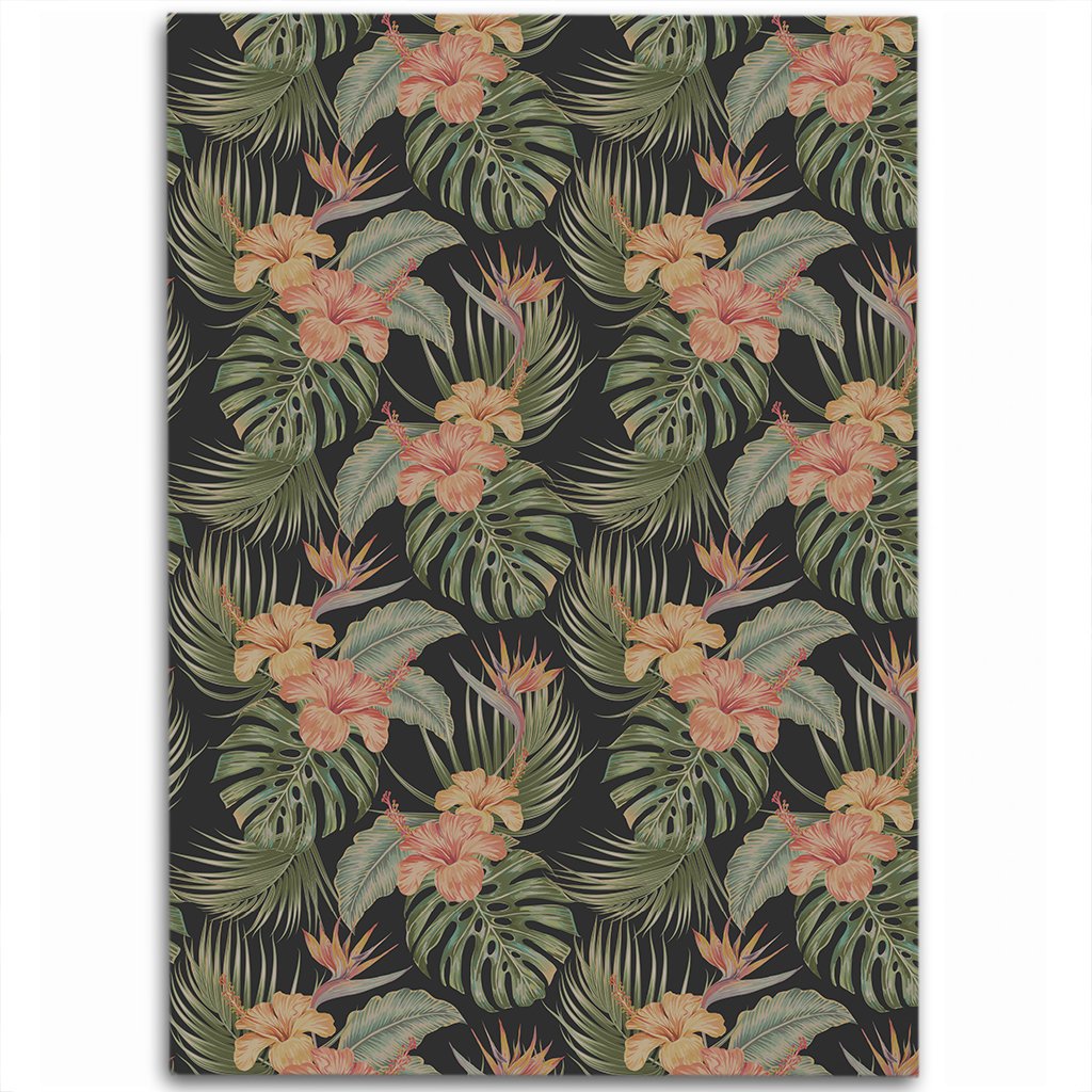 Tropical Hibiscus Monstera Leaf Area Rug - AH Luxurious - Polynesian Pride