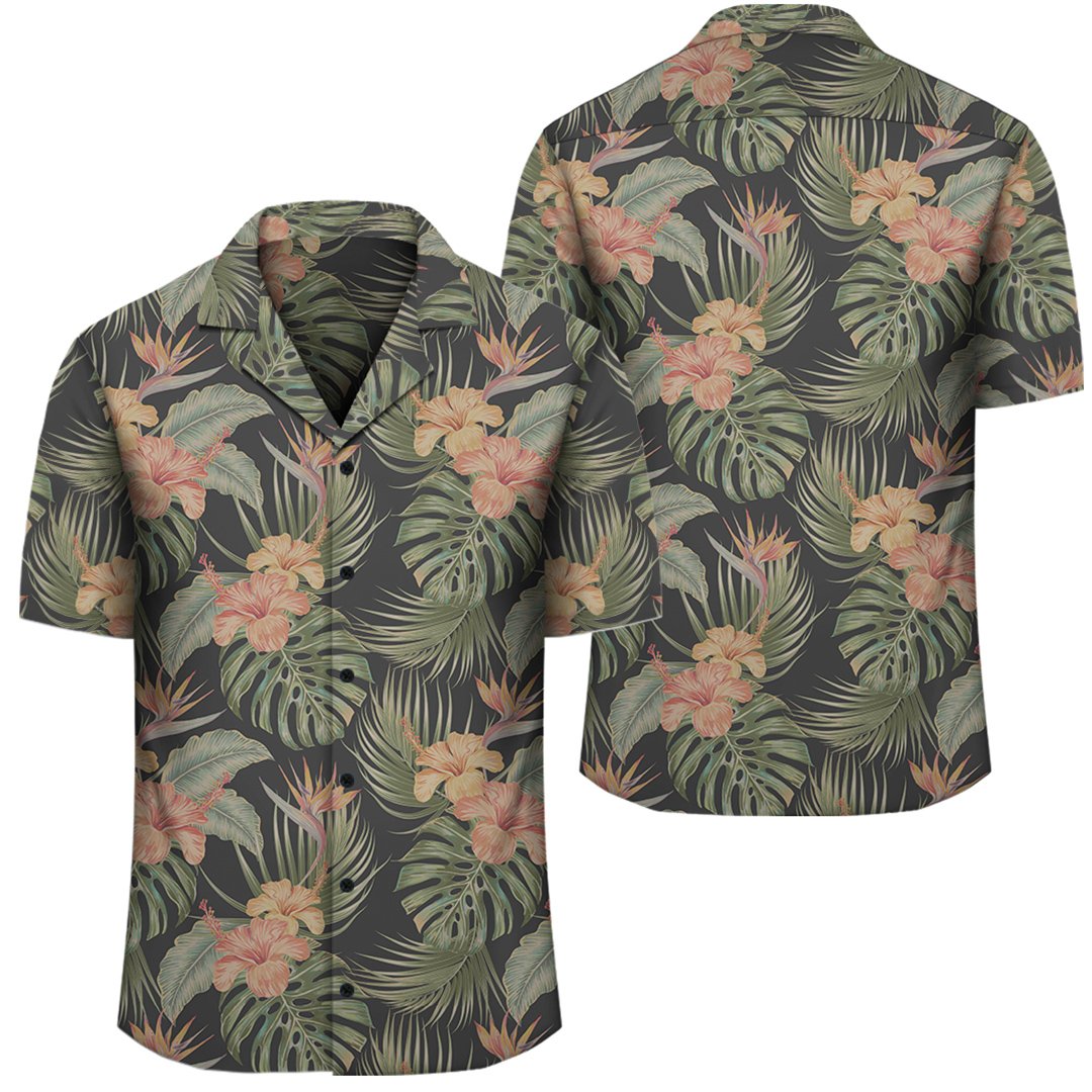 Tropical Hibiscus Monstera Leaf Hawaiian Shirt Unisex Black - Polynesian Pride