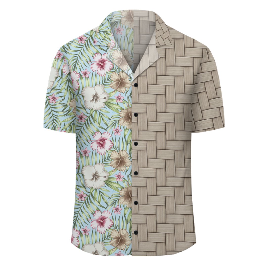 Tropical Hibiscus Palm Leaves Lauhala Moiety Hawaiian Shirt - Polynesian Pride