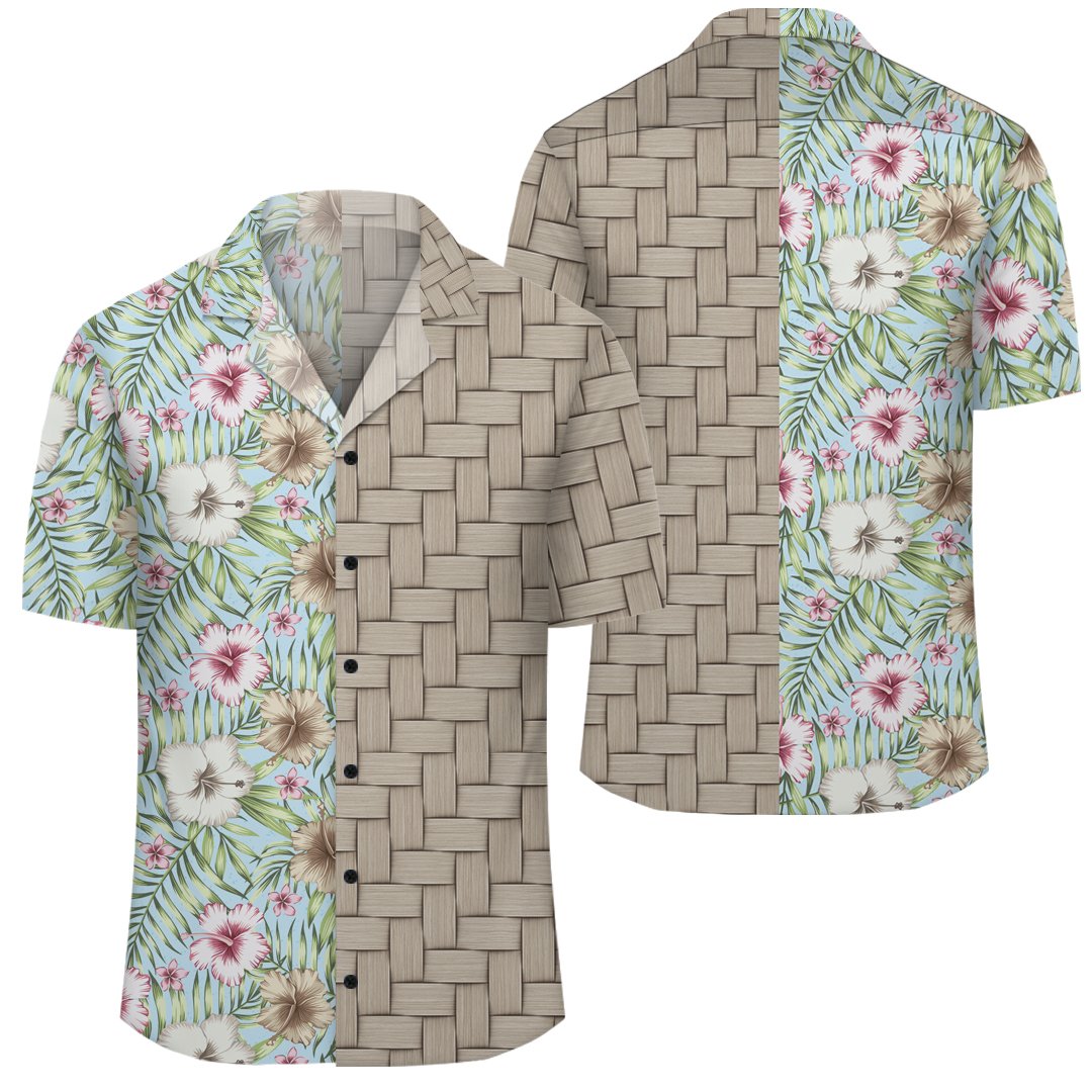 Tropical Hibiscus Palm Leaves Lauhala Moiety Hawaiian Shirt Unisex Art - Polynesian Pride