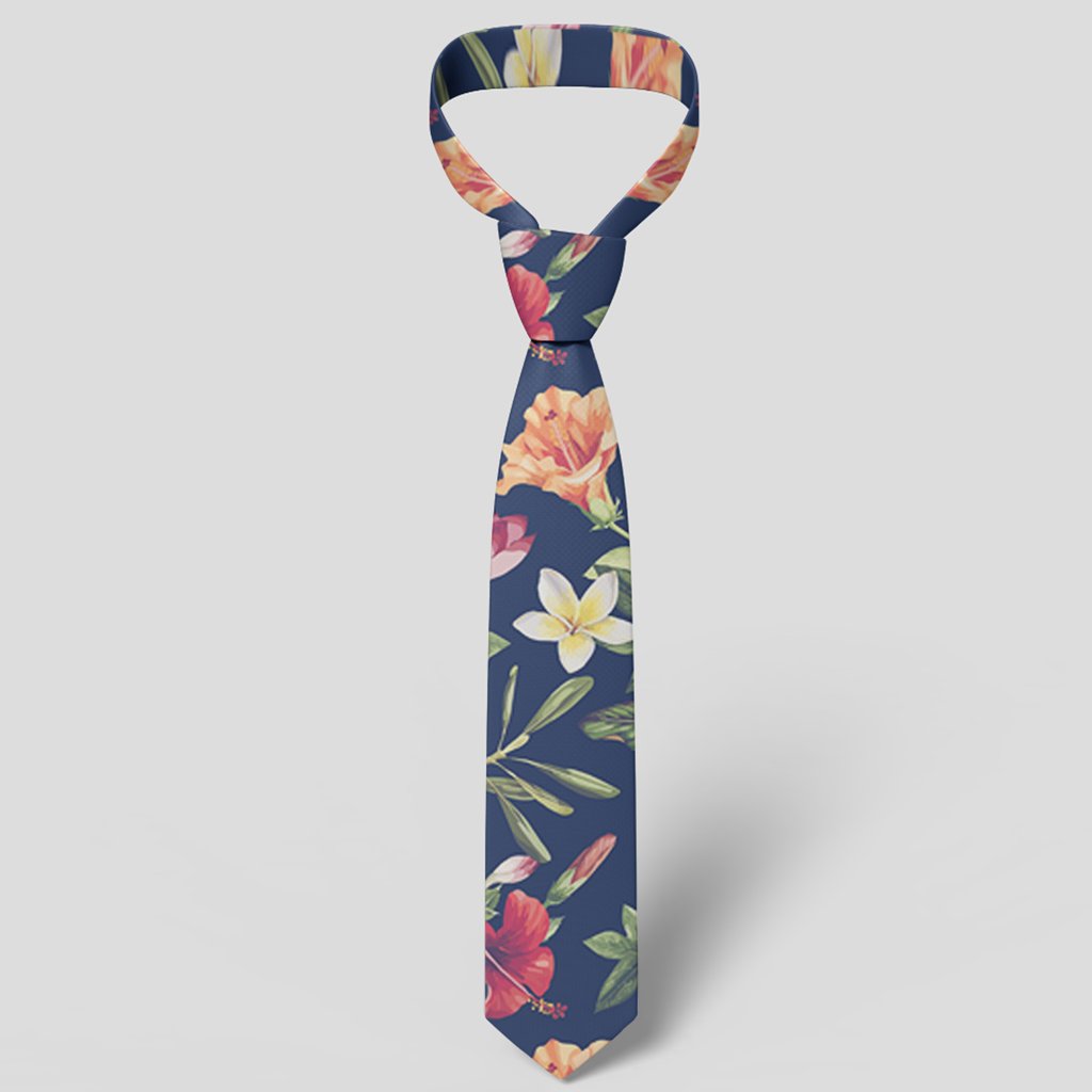 Tropical Hibiscus Red And Plumeria White Necktie - Polynesian Pride