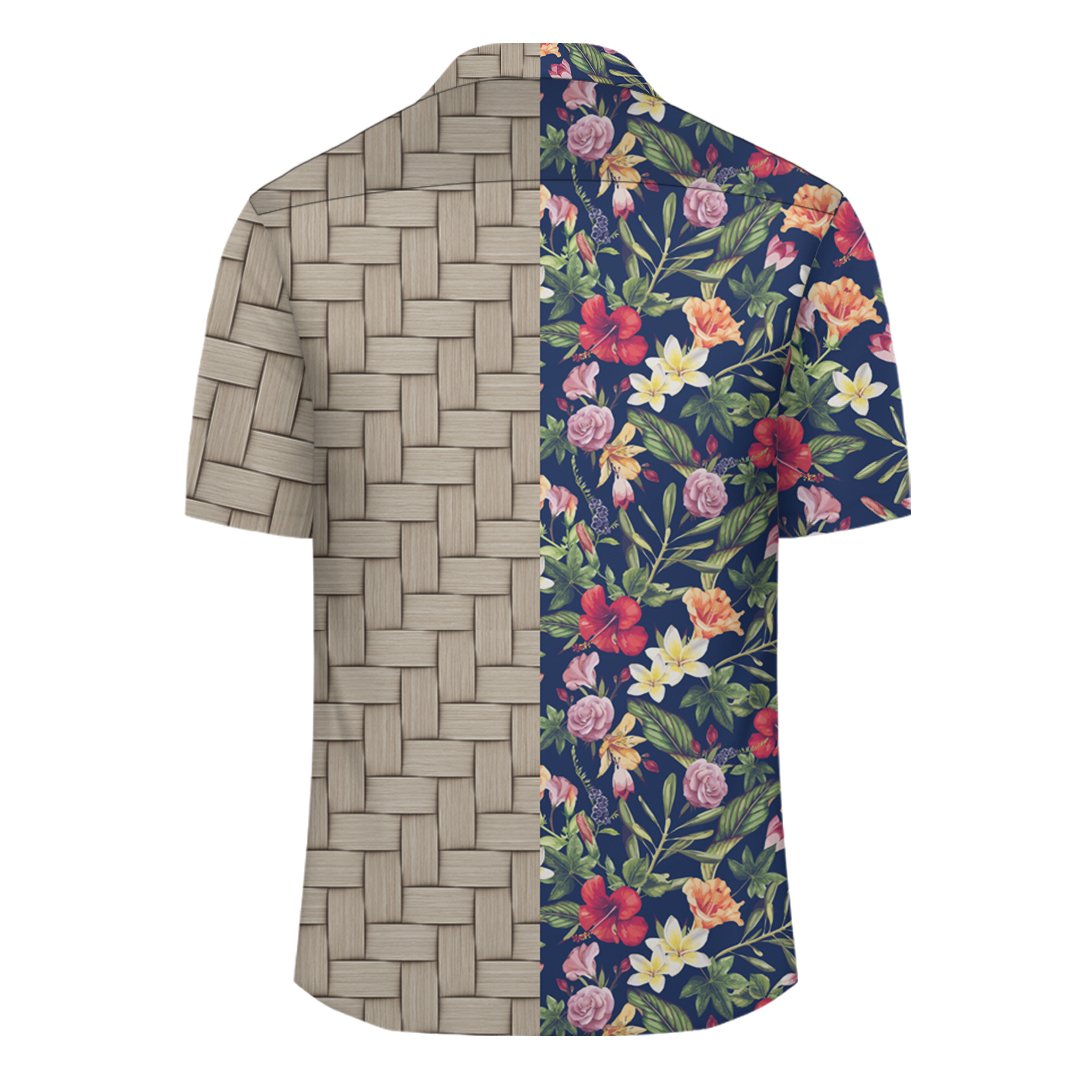 Tropical Hibiscus Red And Plumeria White Lauhala Moiety Hawaiian Shirt - Polynesian Pride