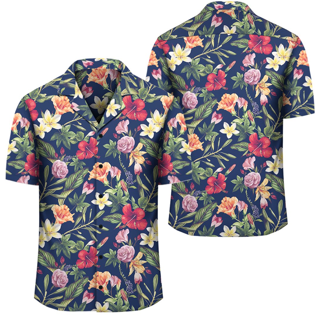 Tropical Hibiscus Red And Plumeria White Hawaiian Shirt Unisex Black - Polynesian Pride