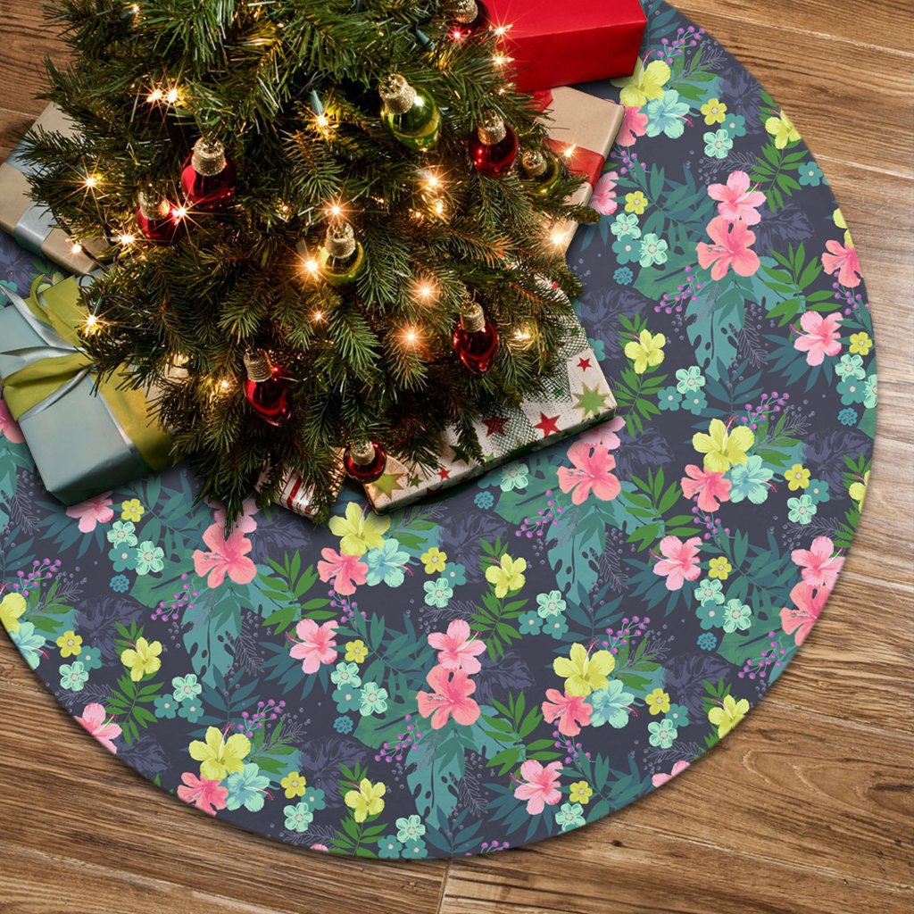 of Tropical Hibiscus Palm Leaves Tree Skirt - Polynesian Pride