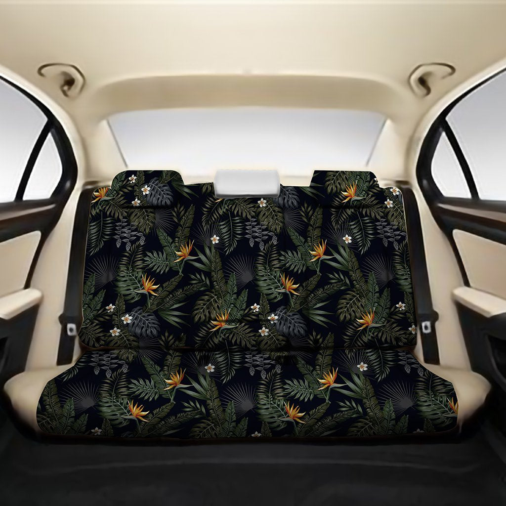 Tropical Leaves And Flowers In The Night Style Back Seat Cover One Size Black Back Car Seat Covers - Polynesian Pride