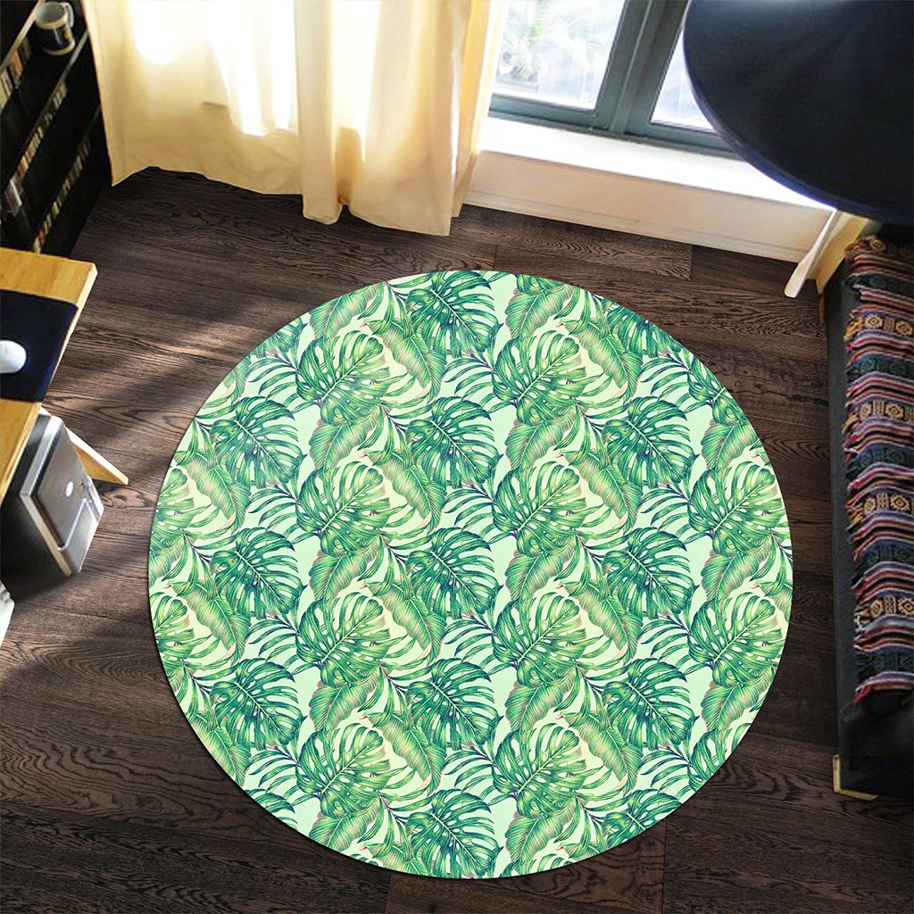 Tropical Leaves Jungle Monstera Leaf Round Carpet - AH - Polynesian Pride