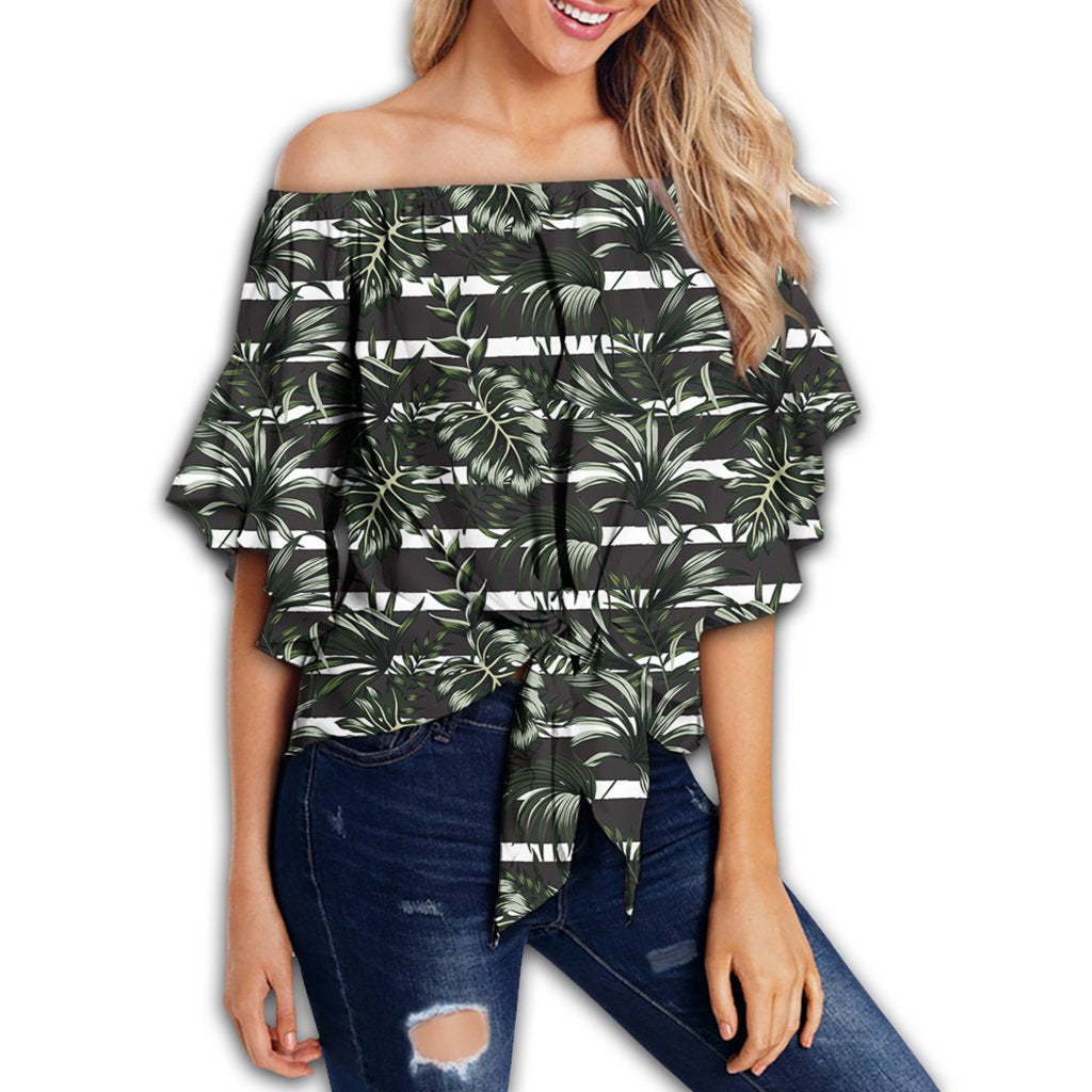 Tropical Line Patttern Women's Off Shoulder Wrap Waist Top - AH - Polynesian Pride