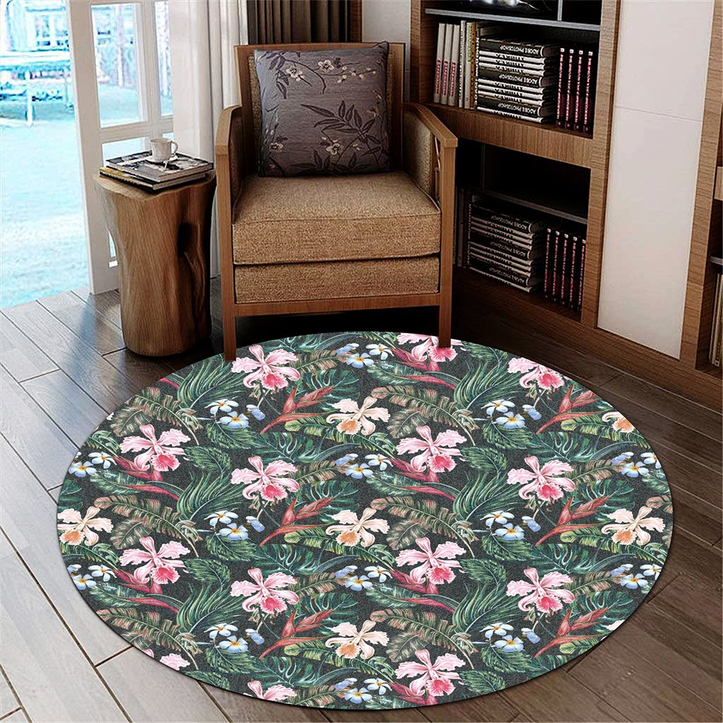 Tropical Monstera Leaf Red Round Carpet - AH Round Carpet Luxurious Plush - Polynesian Pride