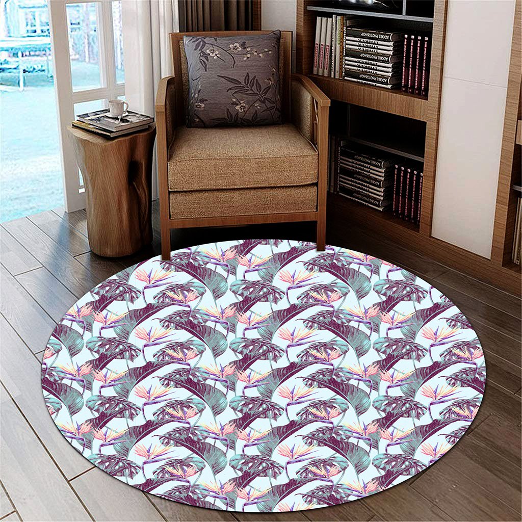 Tropical Monstera Leaf Round Carpet - AH Round Carpet Luxurious Plush - Polynesian Pride