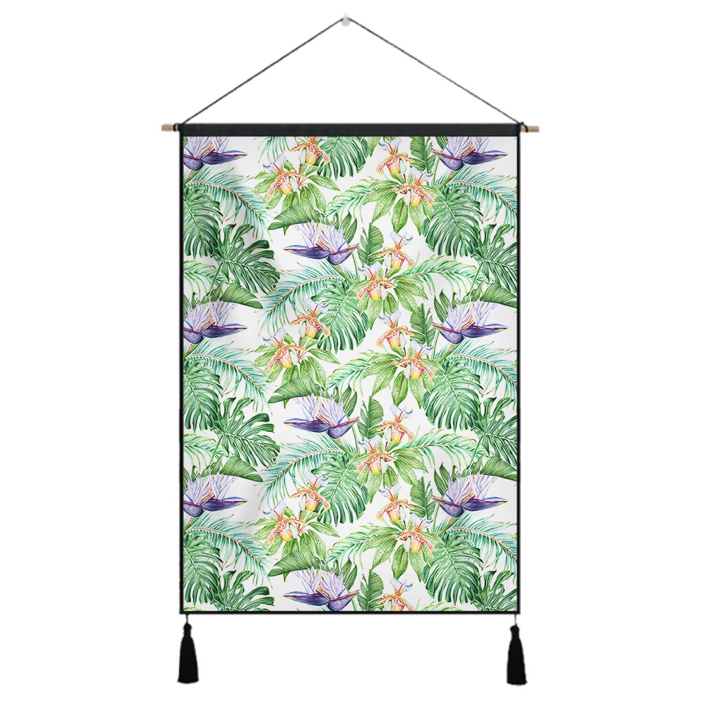 Tropical Orange Orchids Strelitzia Monstera Hanging Poster - AH Hanging Poster 43 x 65 cm Cotton And Linen - Polynesian Pride