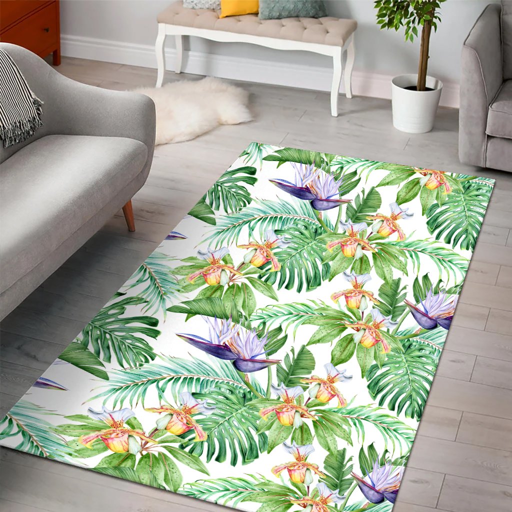 Tropical Orange Orchids Strelitzia Monstera Area Rug - AH - Polynesian Pride
