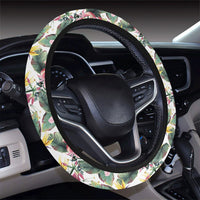 Tropical Palm Leaf White Hawaii Universal Steering Wheel Cover with Elastic Edge - Polynesian Pride