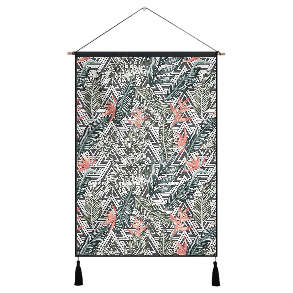 Tropical Palm Leaves And Flowers Hanging Poster - AH Hanging Poster 43 x 65 cm Cotton And Linen - Polynesian Pride