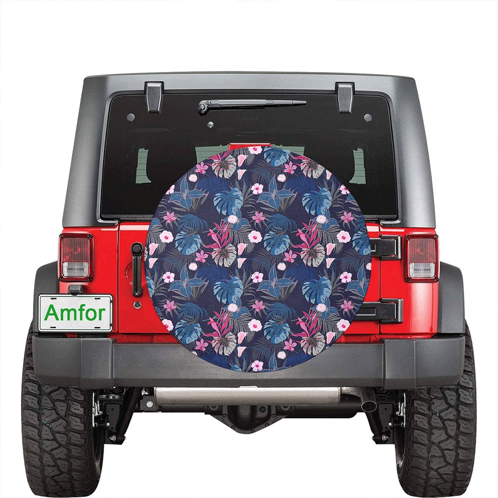 Tropical Palm Tree And Flower Hawaii Spare Tire Cover - Polynesian Pride