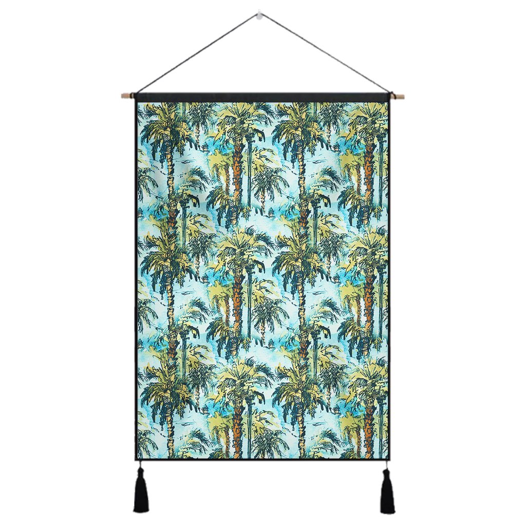 Tropical Palm Trees Blue Hanging Poster - AH Hanging Poster 43 x 65 cm Cotton And Linen - Polynesian Pride