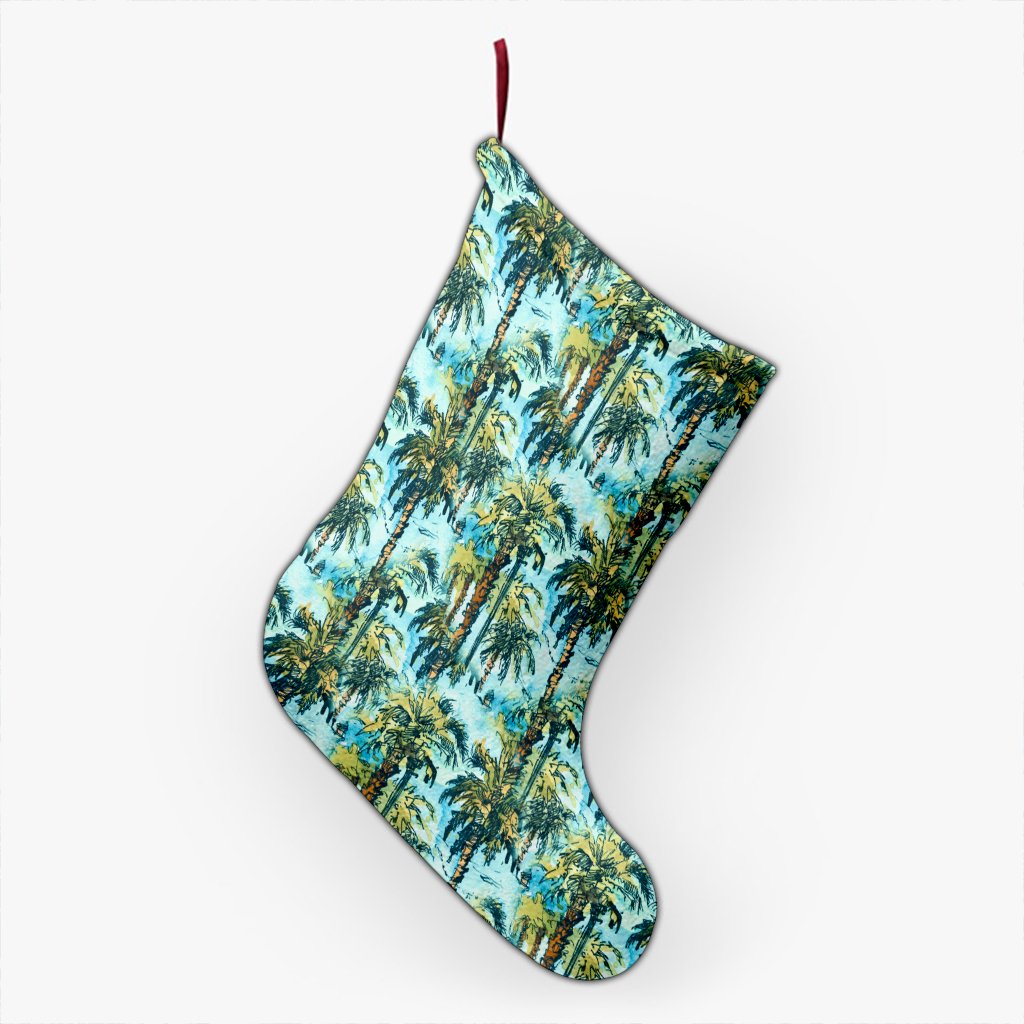 Tropical Palm Trees Blue Christmas Stocking 26 X 42 cm Black Christmas Stocking - Polynesian Pride