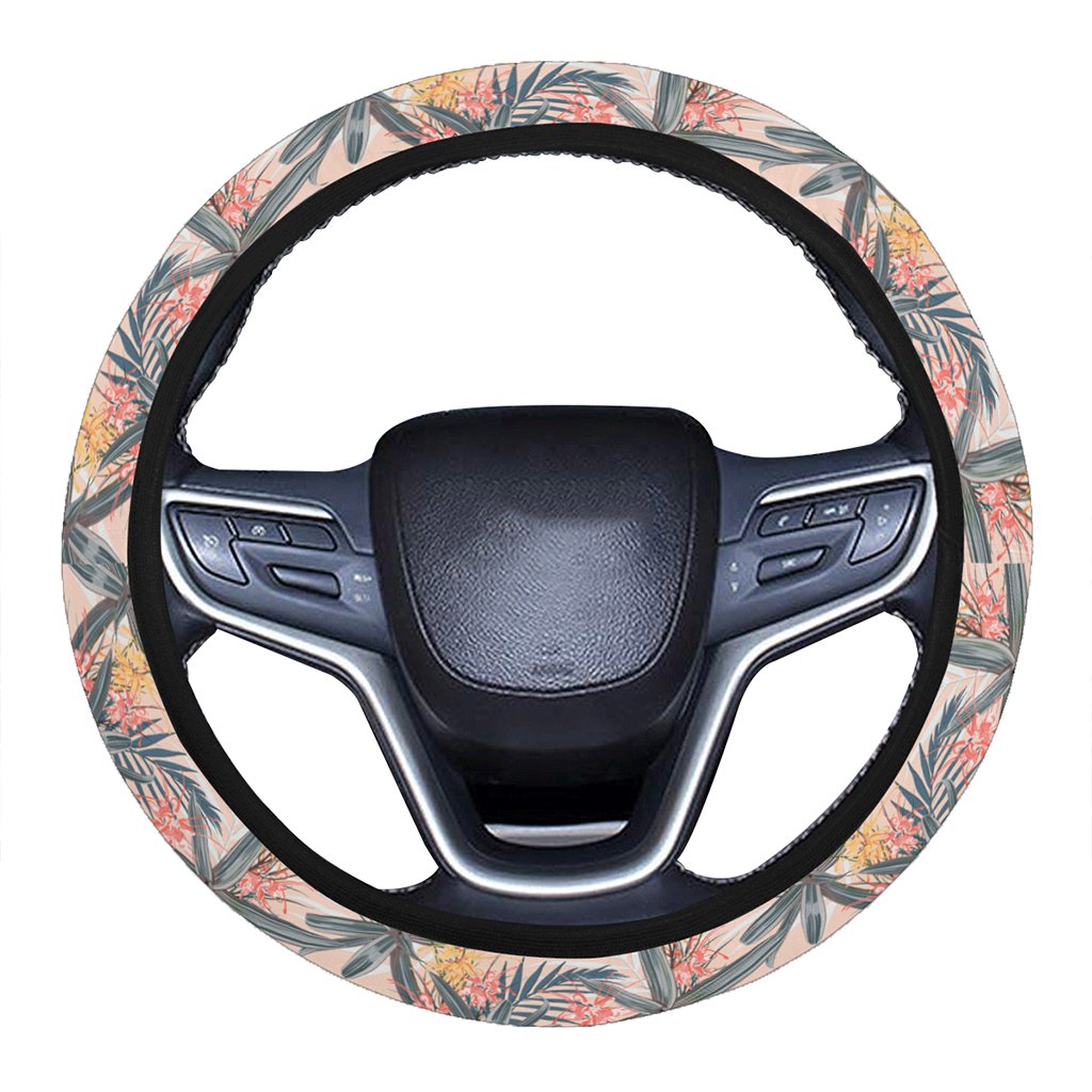 Tropical Pattern Pink Hawaii Universal Steering Wheel Cover with Elastic Edge One Size Pink Steering Wheel Cover - Polynesian Pride