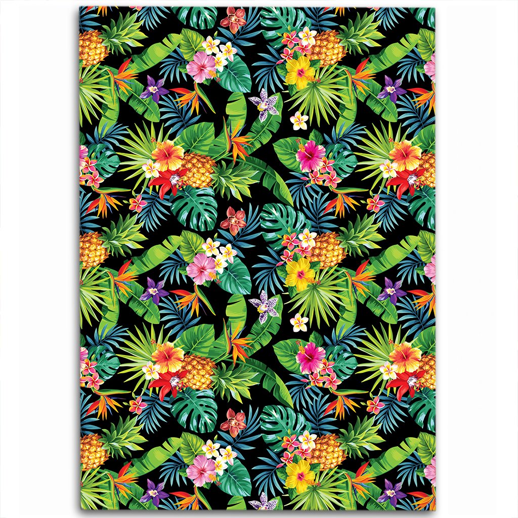 Tropical Pattern With Pineapples Palm Leaves And Flowers Area Rug - AH Luxurious - Polynesian Pride