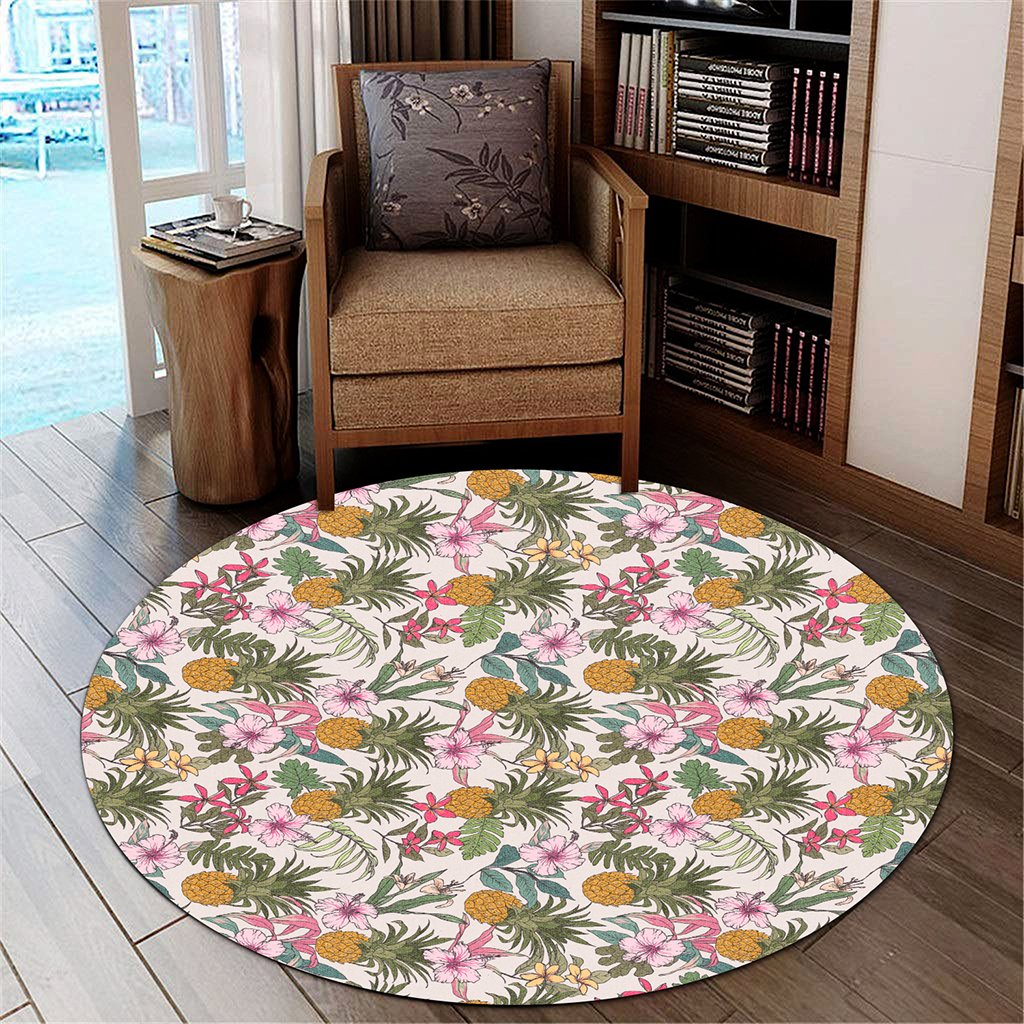 Tropical Pineaapple Round Carpet - AH Round Carpet Luxurious Plush - Polynesian Pride