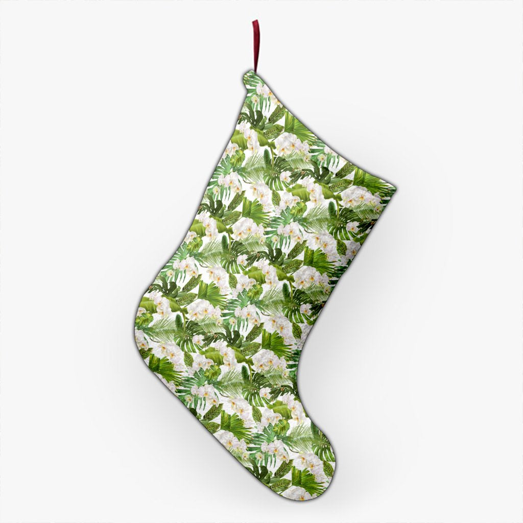 Tropical Plumeria White Christmas Stocking 26 X 42 cm Black Christmas Stocking - Polynesian Pride