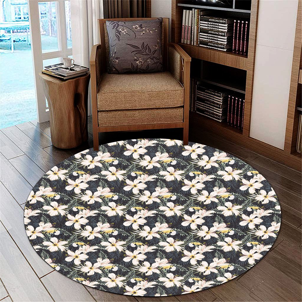 Tropical Toucans Hibiscus Palm Leaves Round Carpet - AH Round Carpet Luxurious Plush - Polynesian Pride