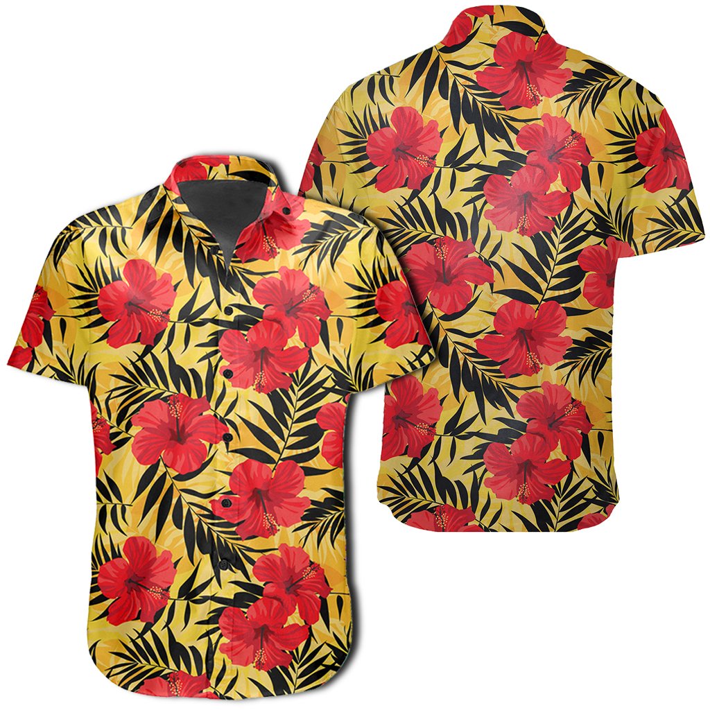 Hawaiian Shirt - Tropical Flowers And Palm Leaves Shirt Unisex Black - Polynesian Pride