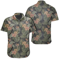 Hawaiian Shirt - Tropical Hibiscus Monstera Leaf Shirt Unisex Black - Polynesian Pride