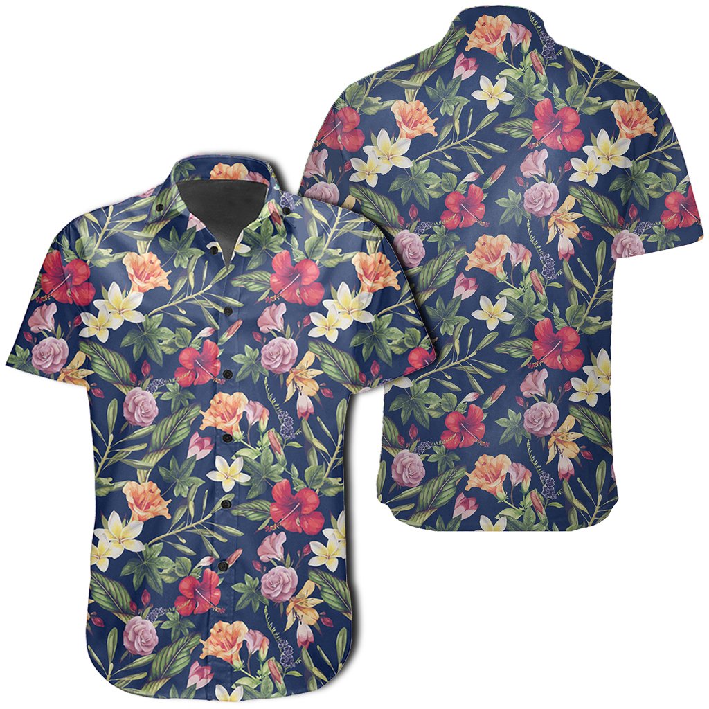 Hawaiian Shirt - Tropical Hibiscus Red And Plumeria White Shirt Unisex Black - Polynesian Pride
