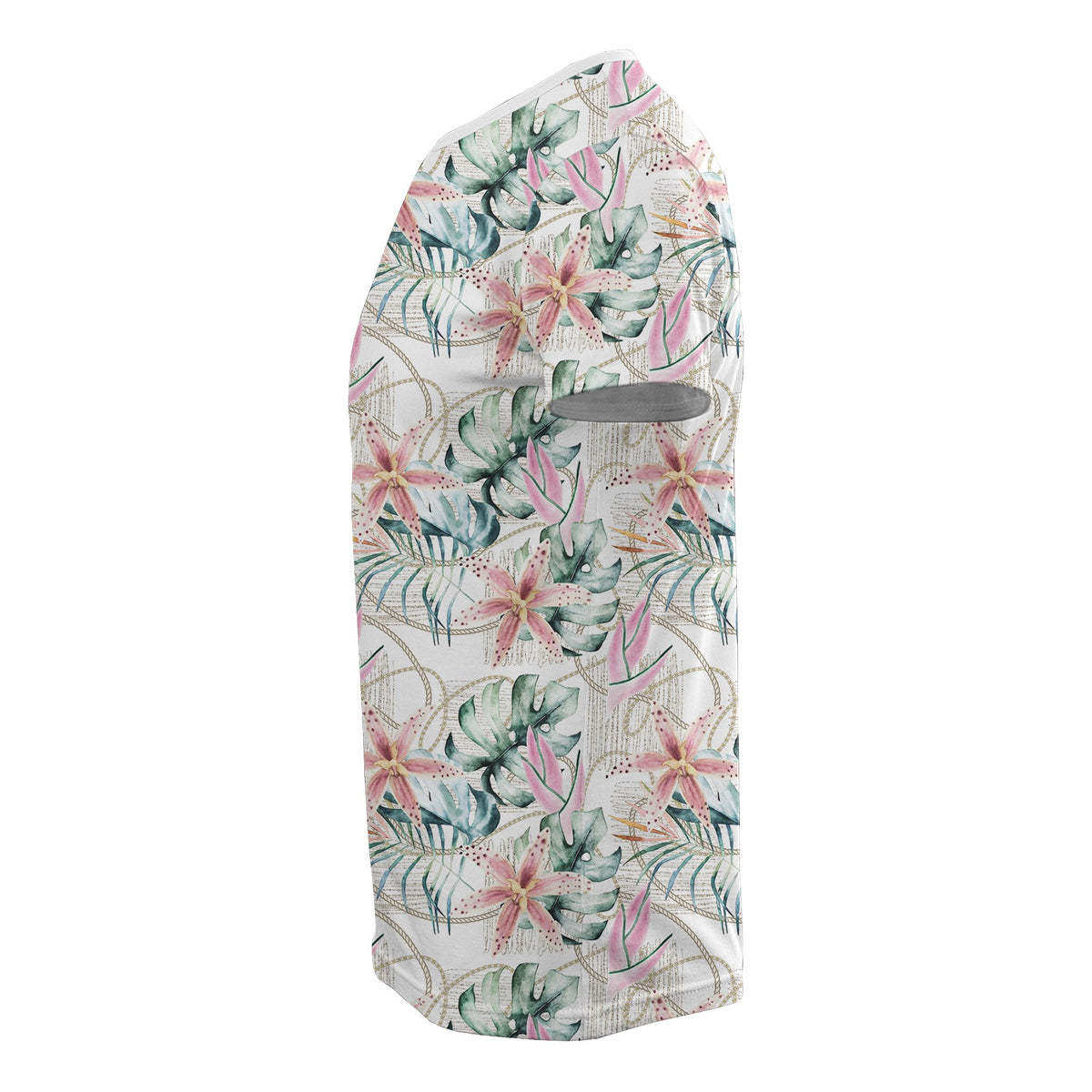 Hawaii Tropical Pattern With Orchids, Leaves and Gold Chains T Shirt - Polynesian Pride