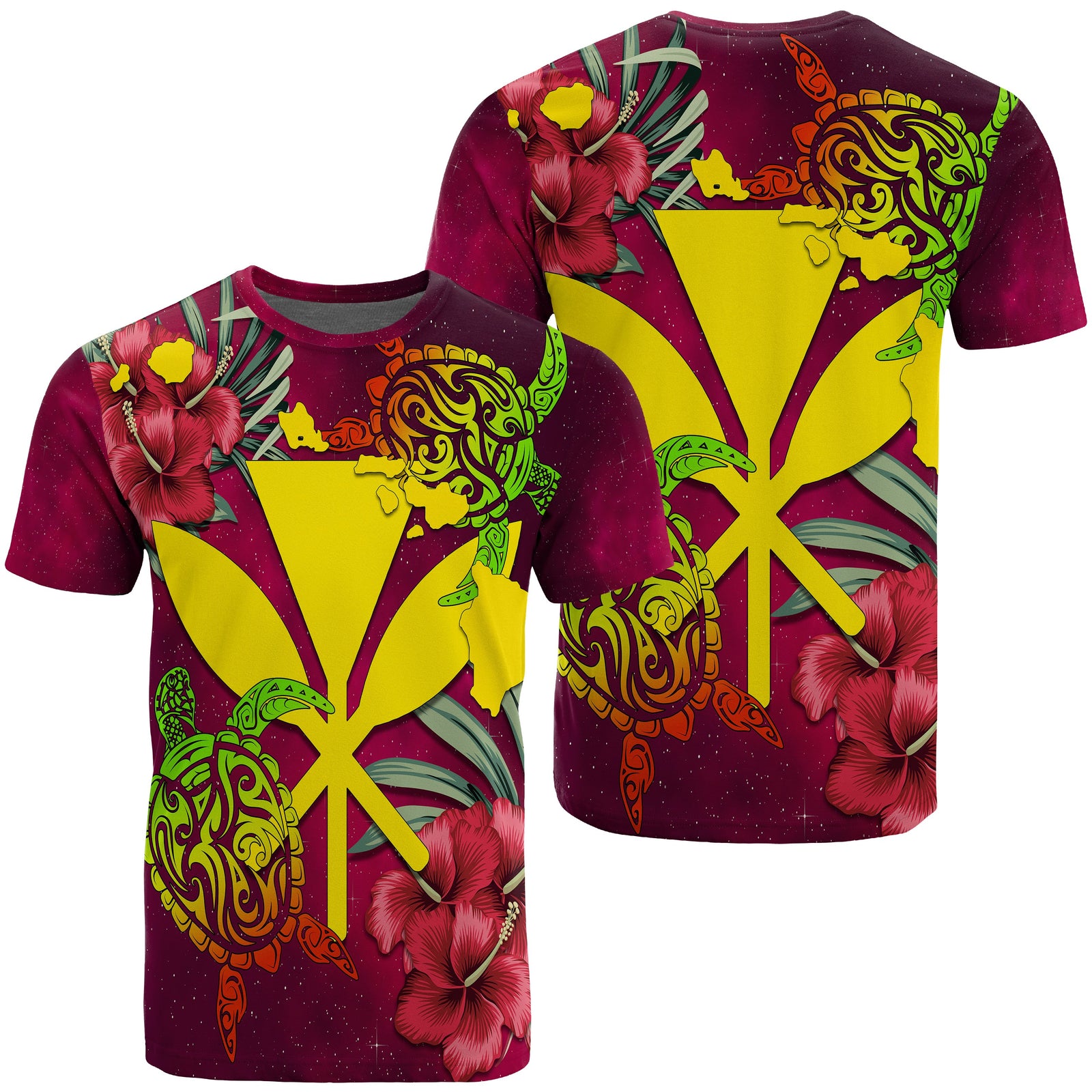 Kanaka Map Turtle Hibiscus T Shirt Red Velvet AH Unisex Red - Polynesian Pride