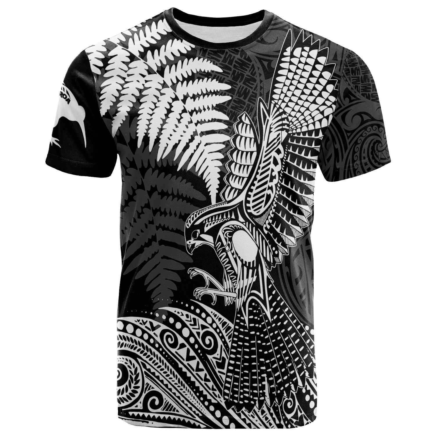 Custom Aotearoa Silver Fern T Shirt Flying Krearea LT7 Unisex Black - Polynesian Pride