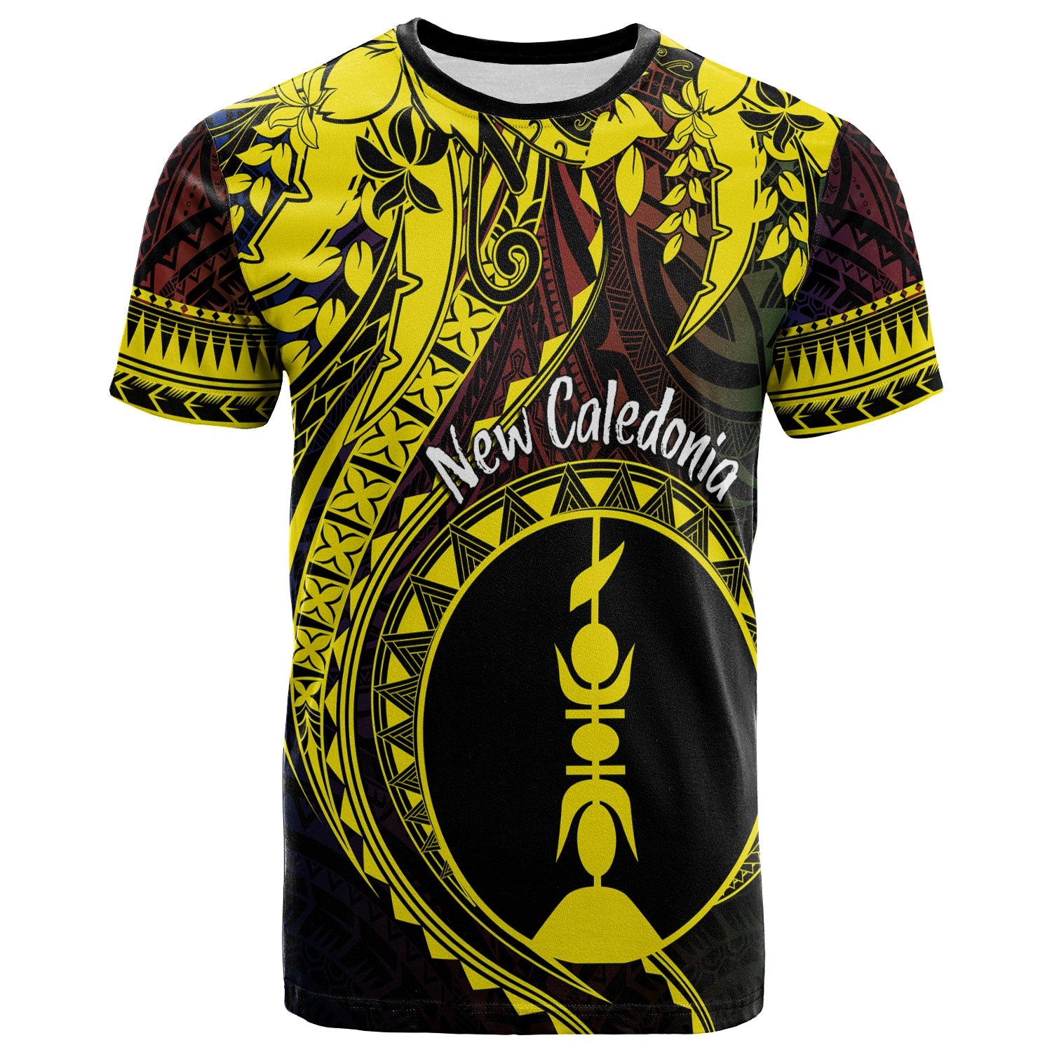 New Caledonia Custom T Shirt Kanaky Mix Plumeria LT7 Black - Polynesian Pride