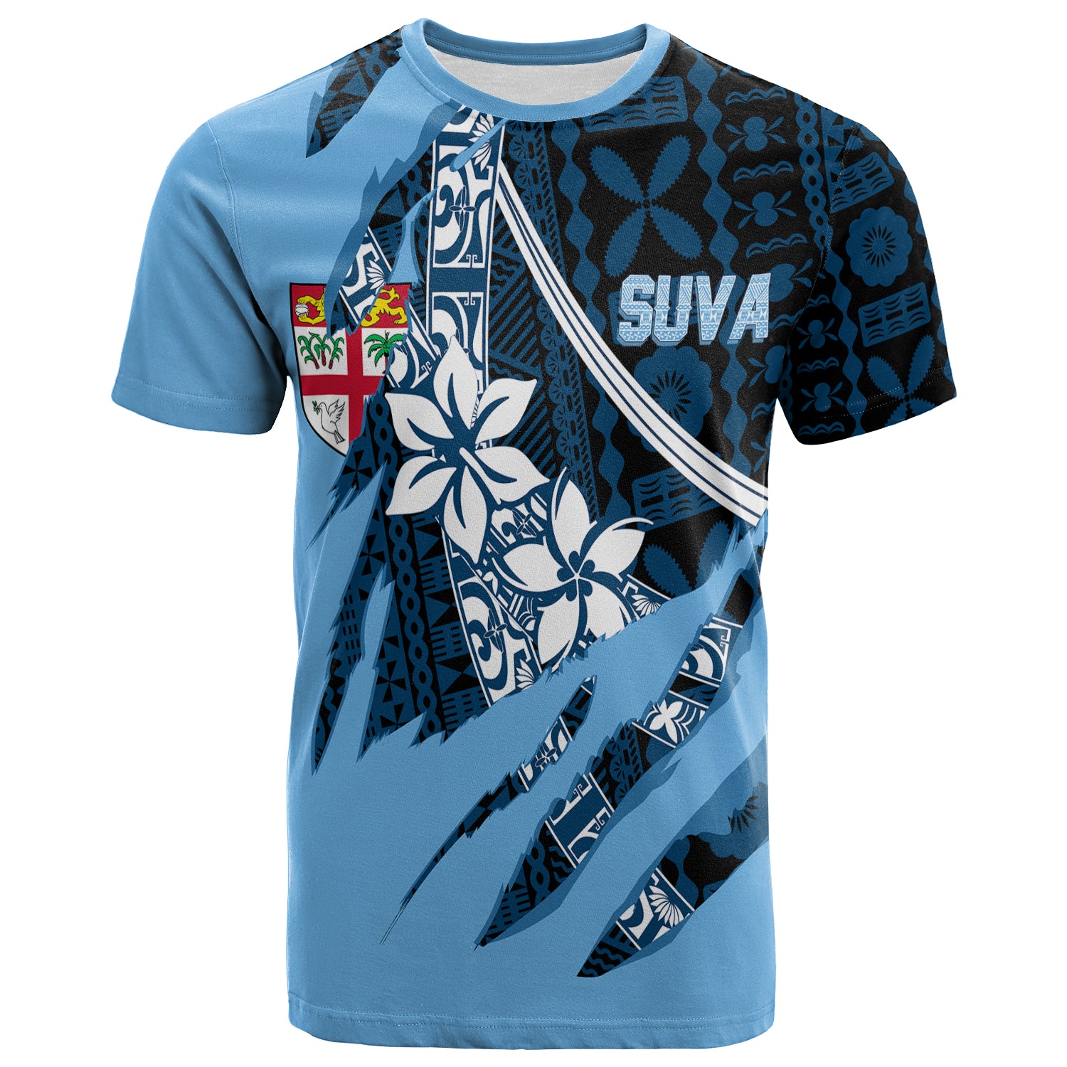 Fiji Suva Masi Pattern Custom T Shirt Claw Style LT7 Unisex Turquoise - Polynesian Pride