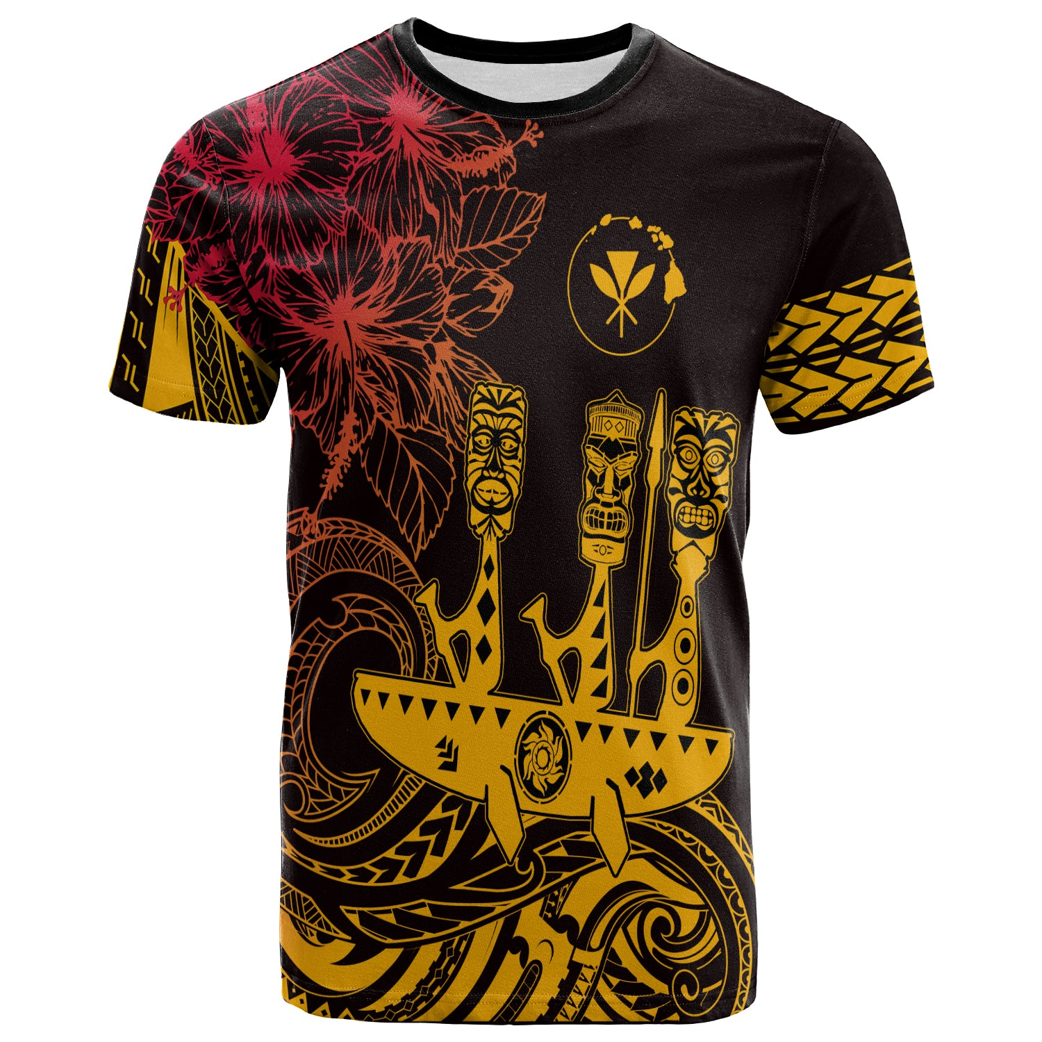 Hawaii Outrigger Canoe Paddling T Shirt Tribal Tiki LT7 Unisex Black - Polynesian Pride