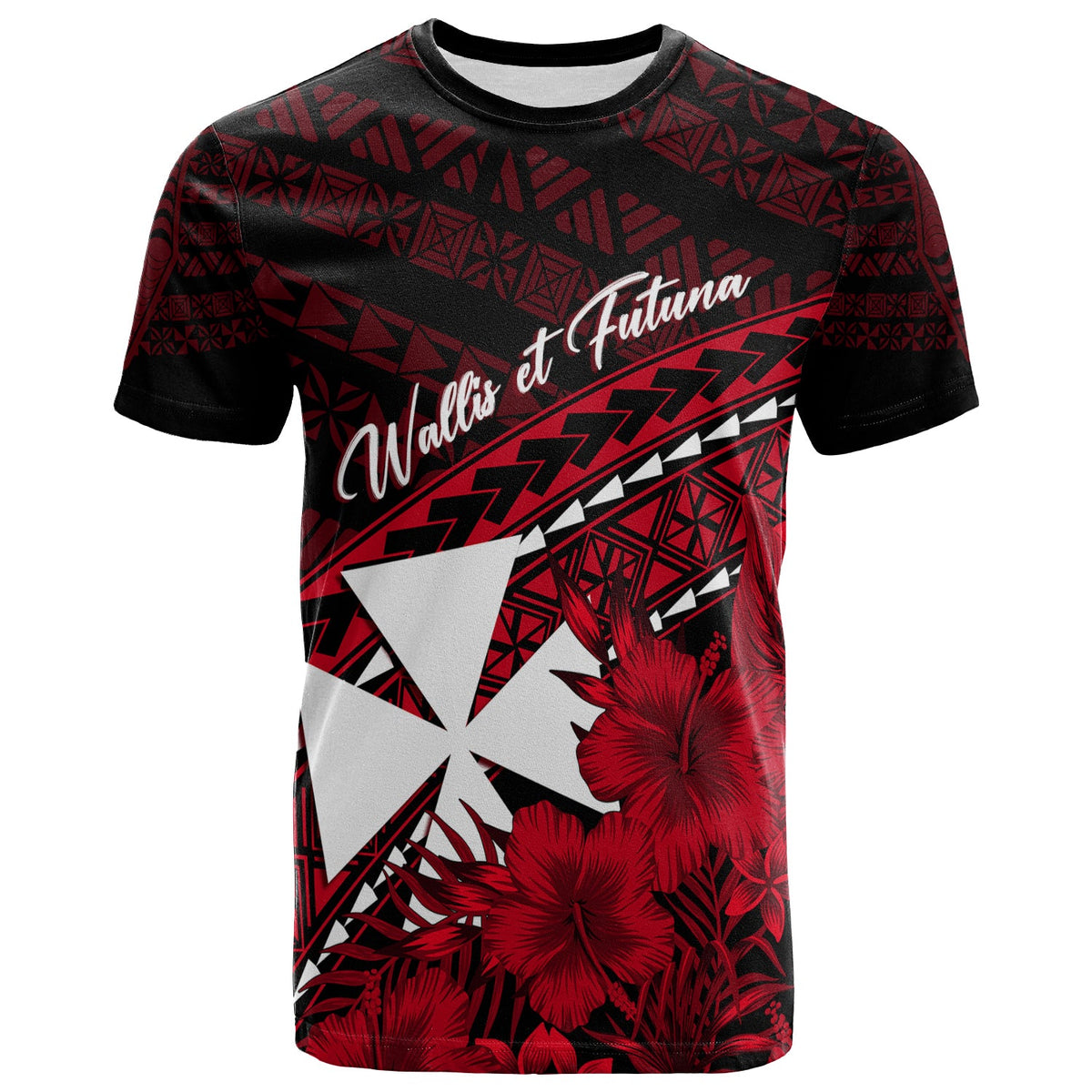 Wallis et Futuna Custom T Shirt Tapa Hibiscus Vibes LT7 Red - Polynesian Pride