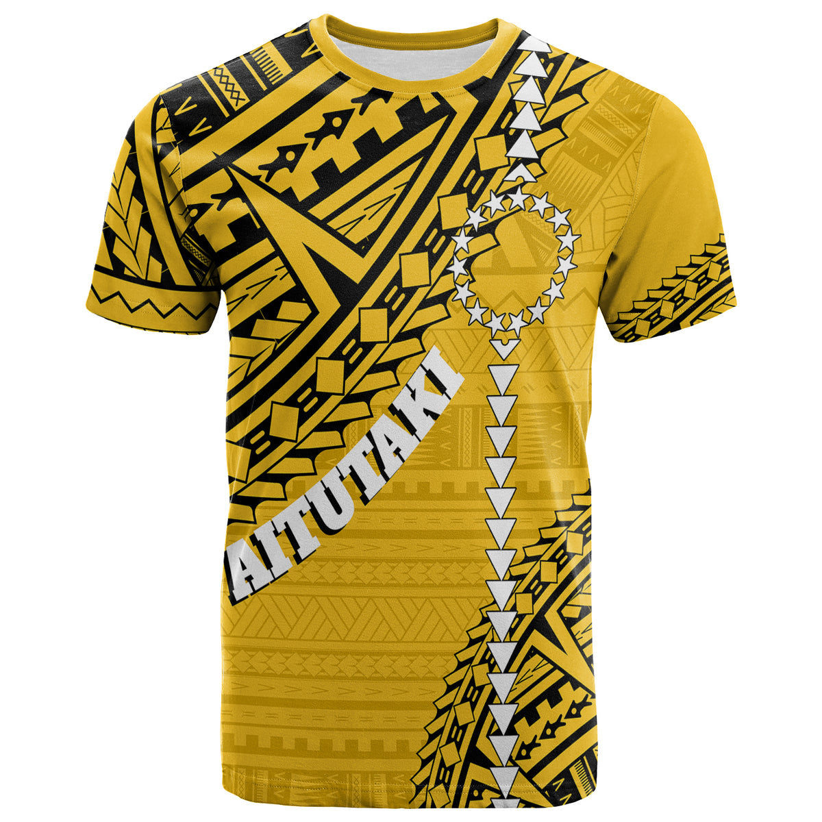 Cook Islands Tribal Custom T Shirt Island Map Aitutaki Island LT7 Yellow - Polynesian Pride
