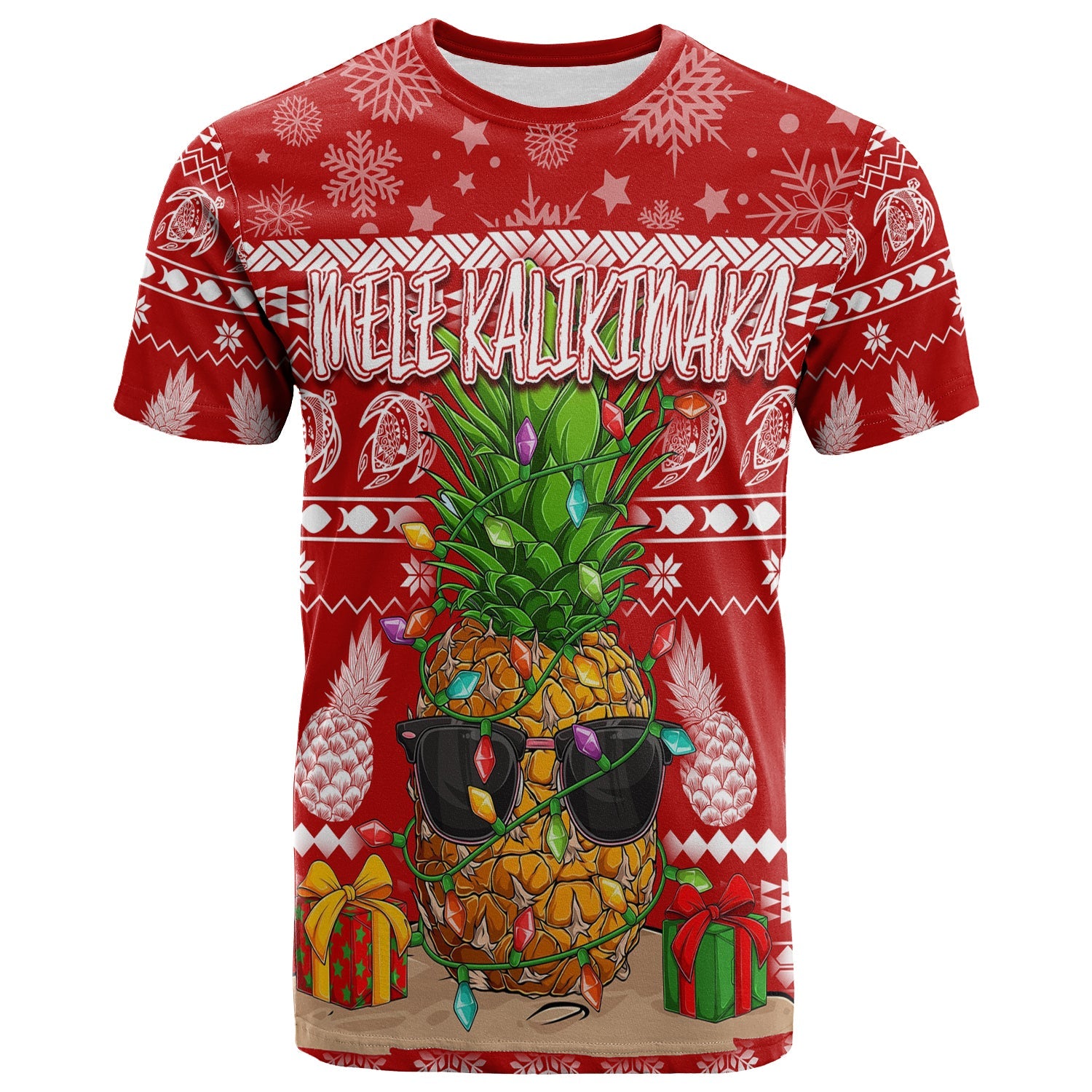 Hawaii Christmas T Shirt Mele Kalikimaka Pineapple LT7 Red - Polynesian Pride