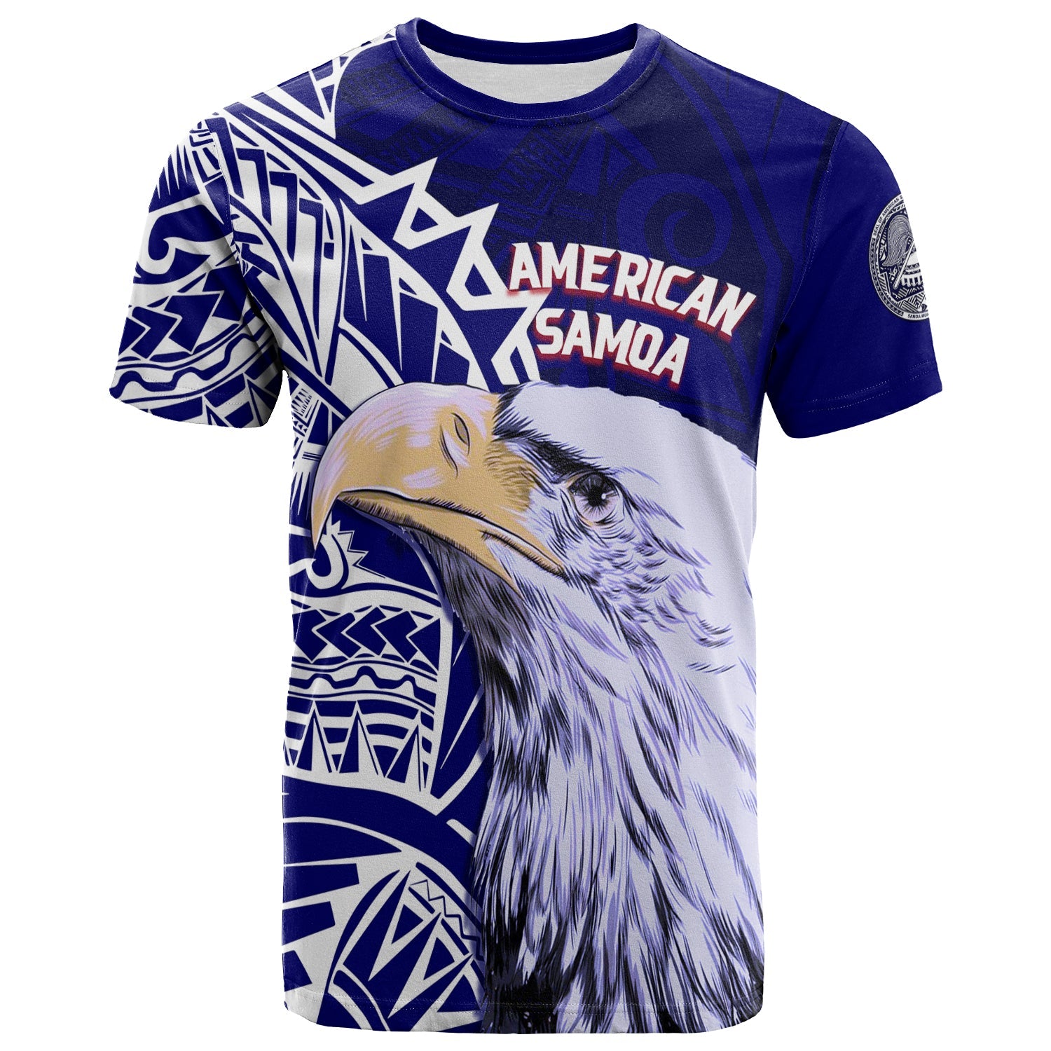 American Samoa Custom T Shirt Bald Eagle LT7 Blue - Polynesian Pride