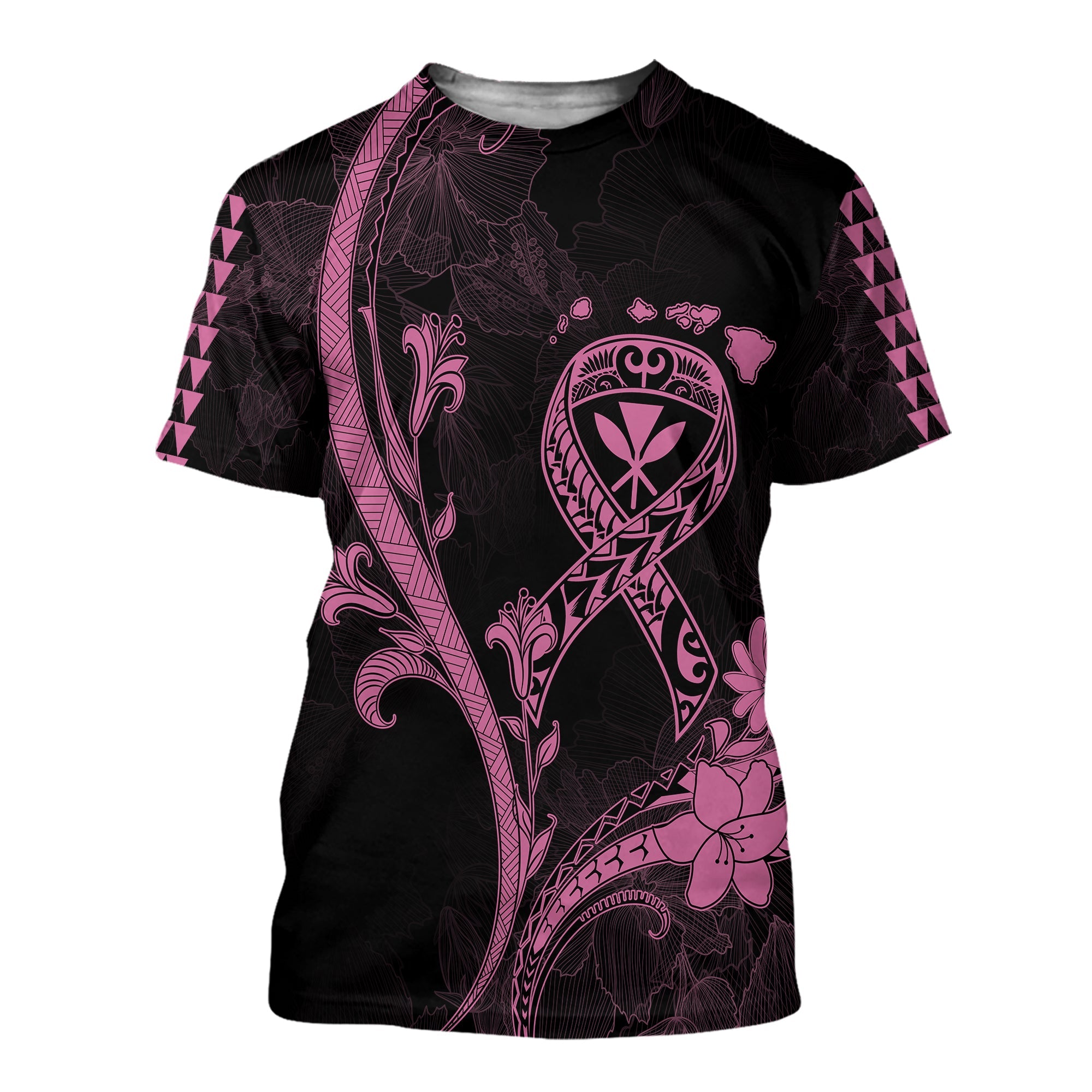 Hawaii T Shirt Breast Cancer Survivor Mix Hibiscus LT7 Black - Polynesian Pride